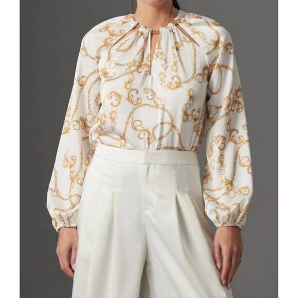 NEW GILNER FARRAR cora blouse in white chain print